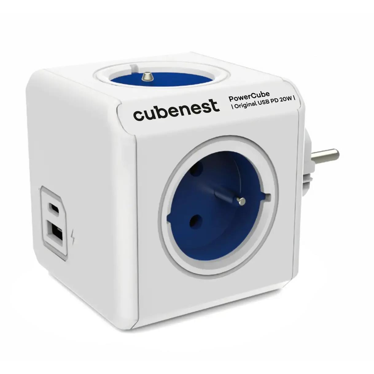Cubenest Powercube Original elosztó 4x aljzat 1x USB-A 1x USB-C fehér-kék (6974699970811) (6974699970811)