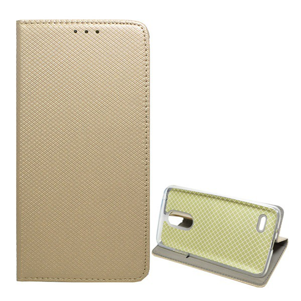Tok álló, bőr hatású (FLIP, oldalra nyíló, asztali tartó funkció, rombusz minta) ARANY [LG K8 2017 (M200n)] (5996457712861)