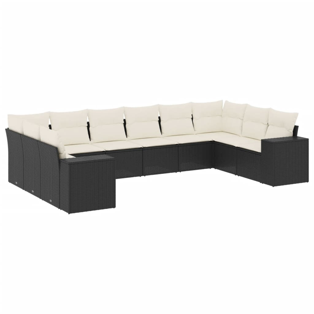 10 részes fekete polyrattan kerti ülőgarnitúra párnákkal (3223065)