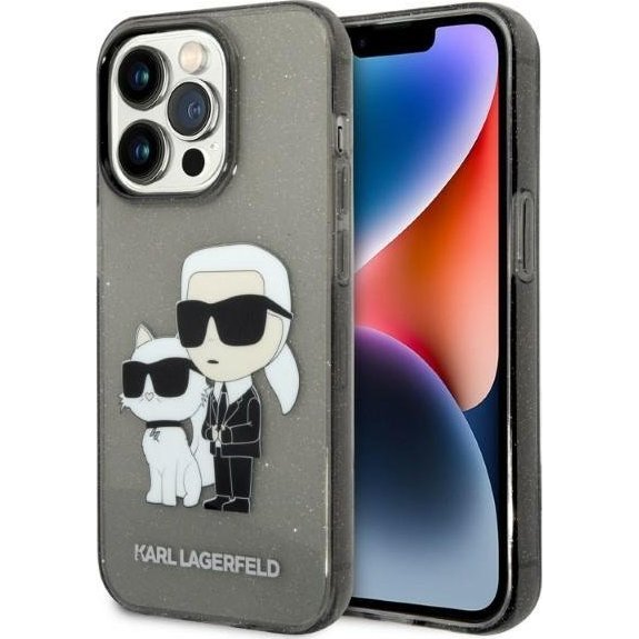 Karl Lagerfeld Liquid Glitter Karl and Choupette NFT hátlap tok Apple iPhone 14 Pro, fekete (KLD1227)
