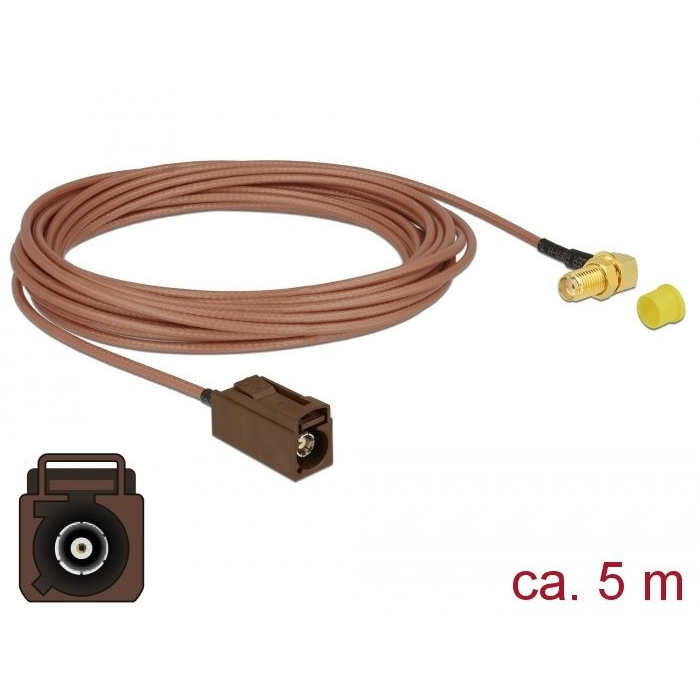 Delock FAKRA F hüvely > SMA 90 anya válaszfali csatlakozóval RG-316 antenna kábel 5m (89683) (DE89683)