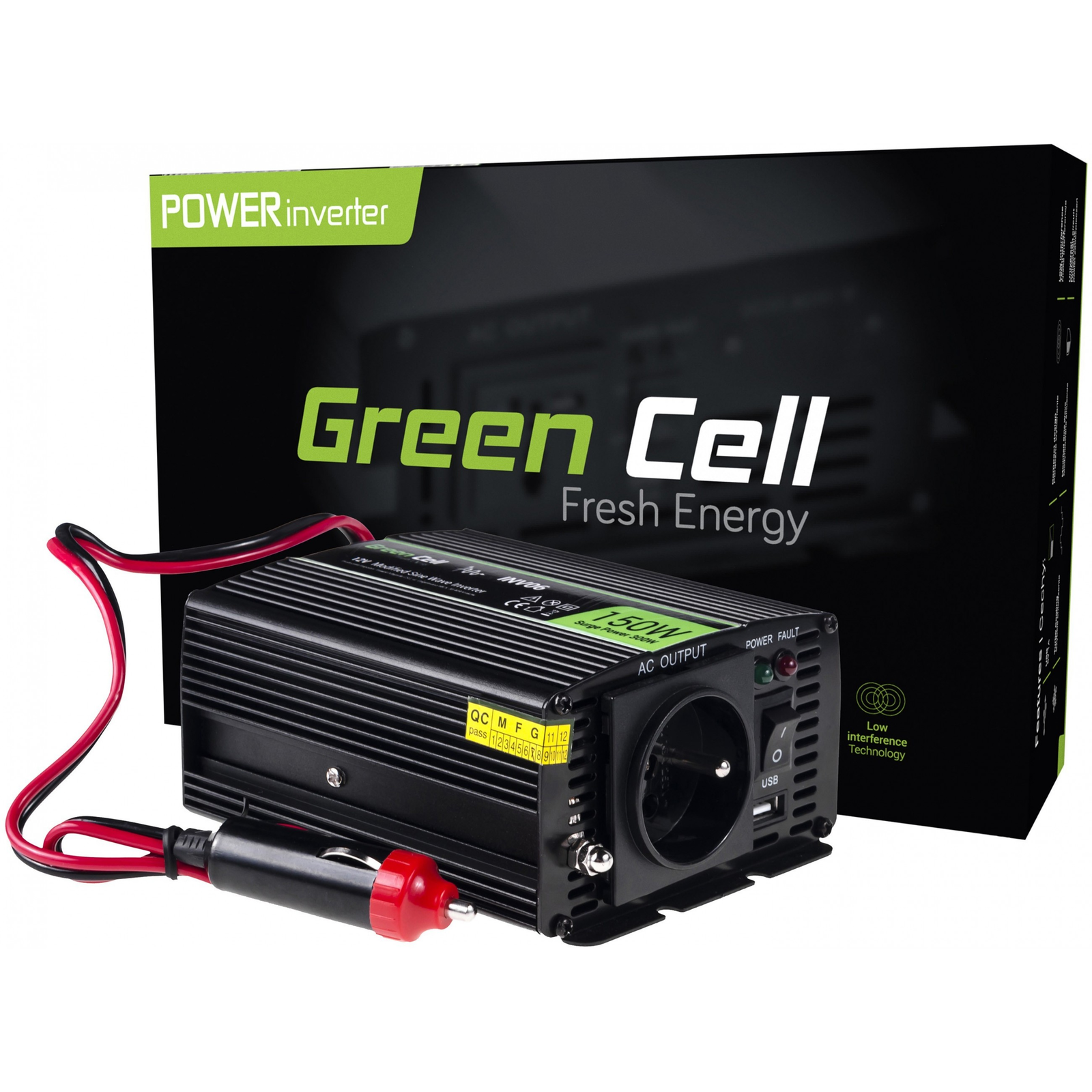 Green Cell KFZ Spannungswandler Power Inverter 12V > 230V 150/300W Black - Bontott termék!