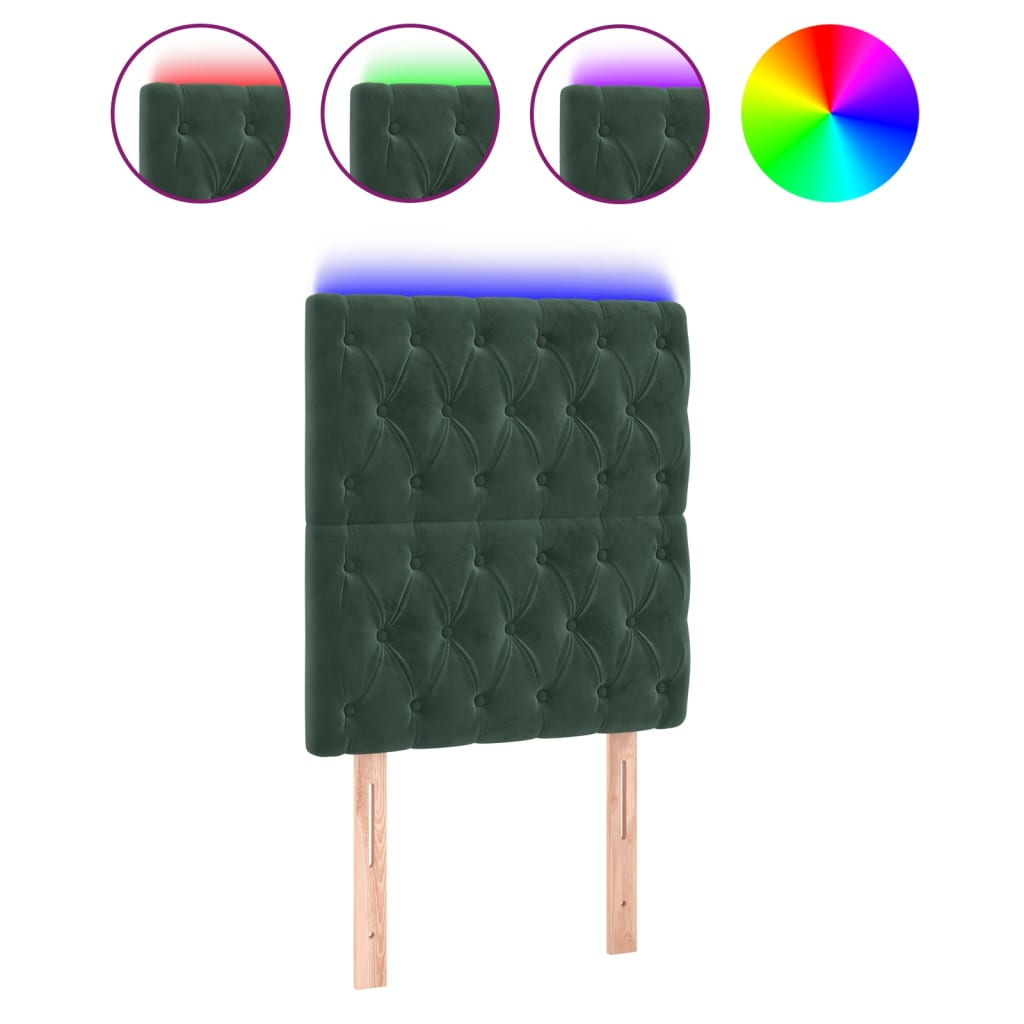 sötétzöld bársony LED-es fejtámla 80x7x118/128 cm (3122793)