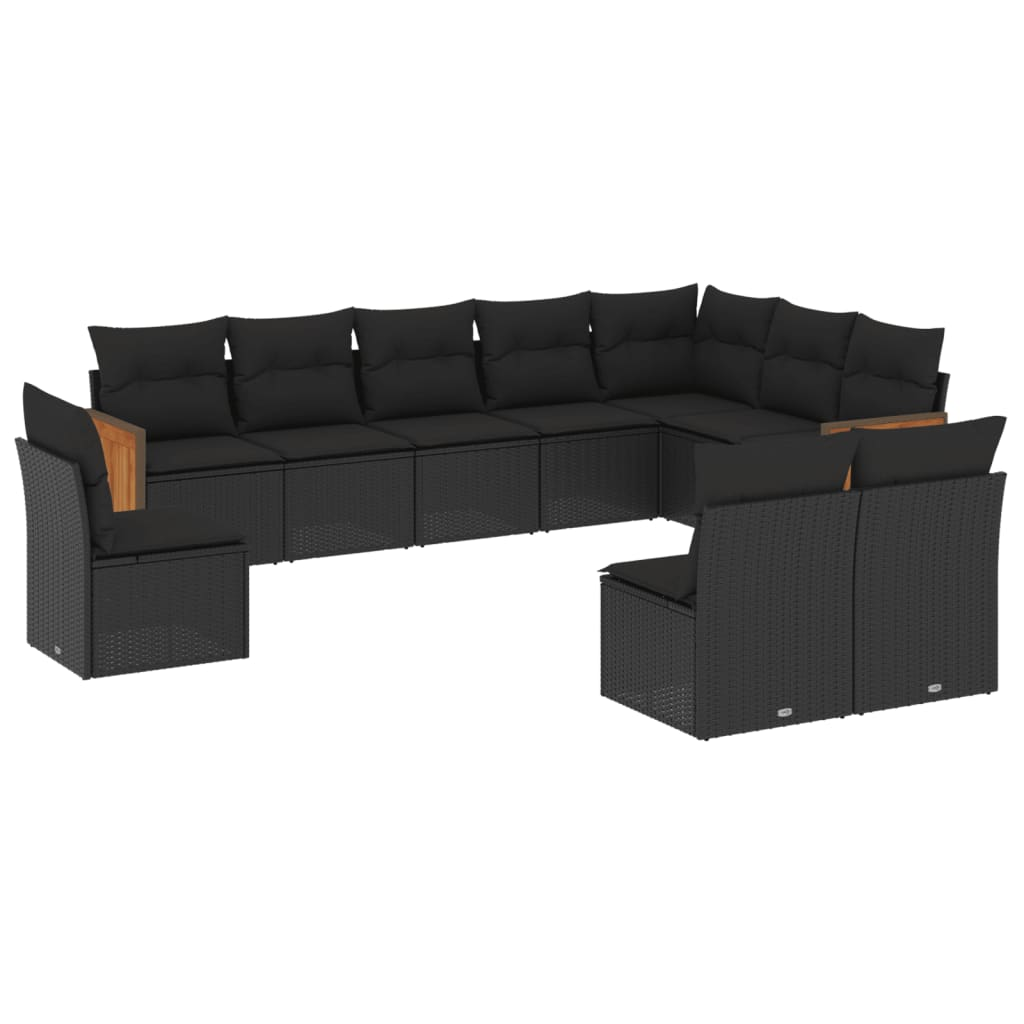 10 részes fekete polyrattan kerti ülőgarnitúra párnákkal (3260151)