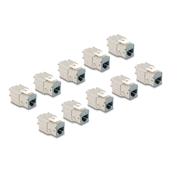 Delock Keystone Modul RJ45 anya - LSA Cat.6A eszközmentes szürke 10 db-os szett (88120) (88120)