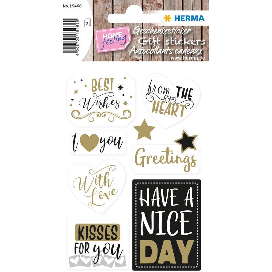 HERMA Geschenkesticker HOME Best Wishes Goldprägung 14St. (15468) (15468)