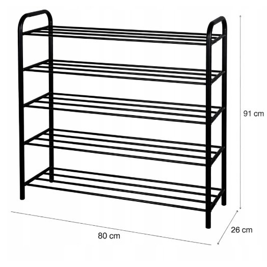 Brunbeste Metalowa półka na buty obuwie regał stojak 5 poziomowa czarna 79.5x91x26cm BRUNBESTE BB-3545