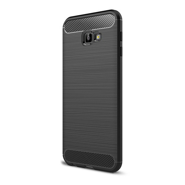 Szilikon telefonvédő (közepesen ütésálló, légpárnás sarok, szálcsiszolt, karbon minta) FEKETE [Samsung Galaxy J4 Plus (SM-J415F)] (5996457816934)
