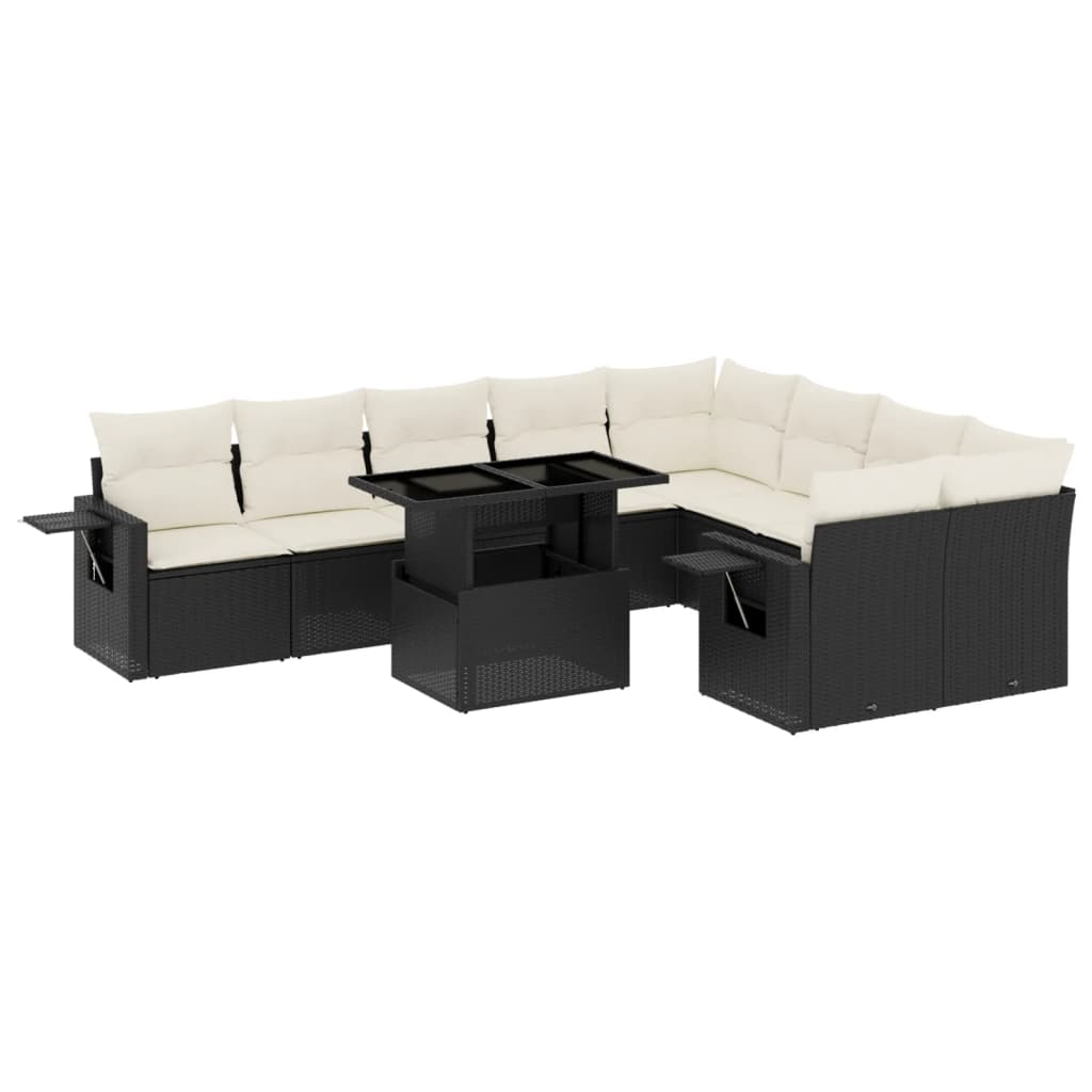 10 részes fekete polyrattan kerti ülőgarnitúra párnákkal (3268126)
