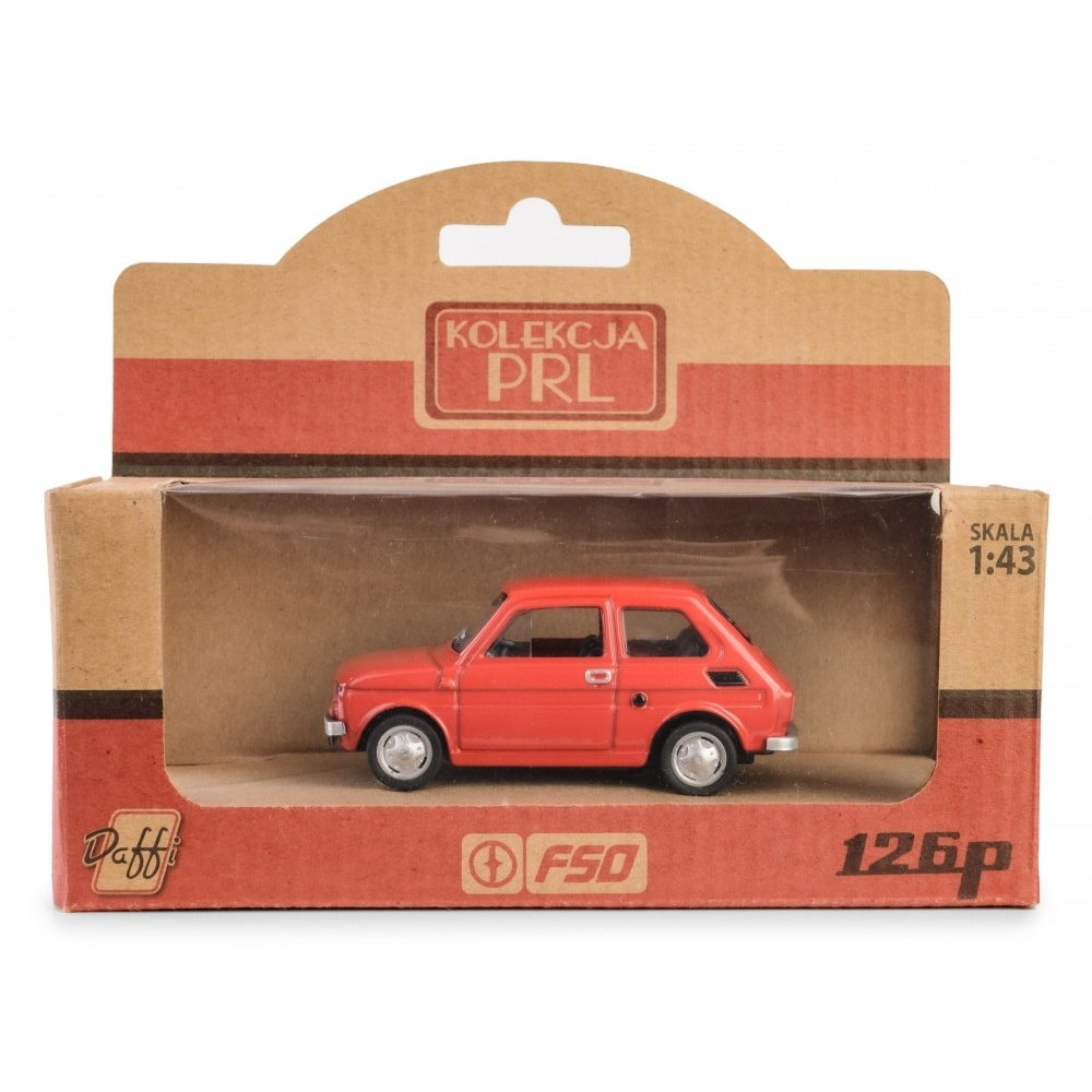 Daffi: PRL Fiat 126p autó fém és műanyag modell - Piros (K-572)
