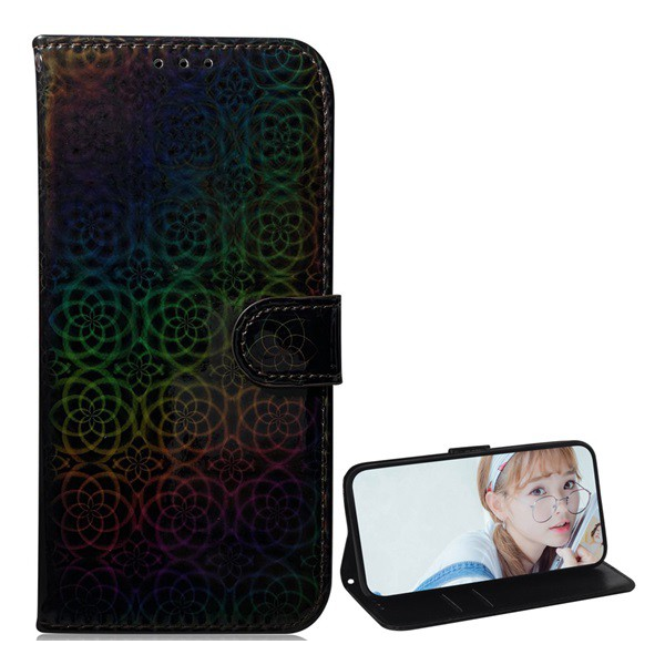 Tok álló, bőr hatású (FLIP, oldalra nyíló, asztali tartó funkció, virág minta) FEKETE [Xiaomi Mi 10T Pro 5G] (5996591020624)