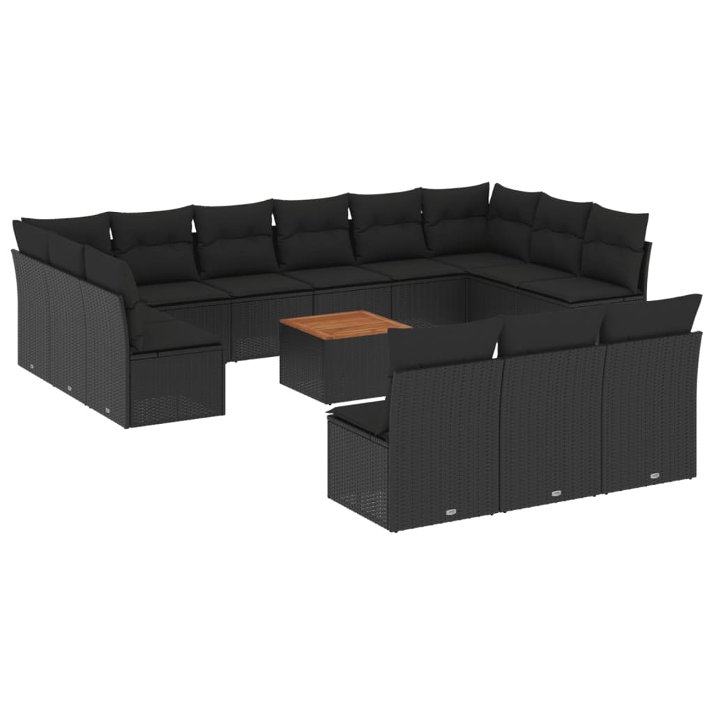 14 részes fekete polyrattan kerti ülőgarnitúra párnákkal (3223899)