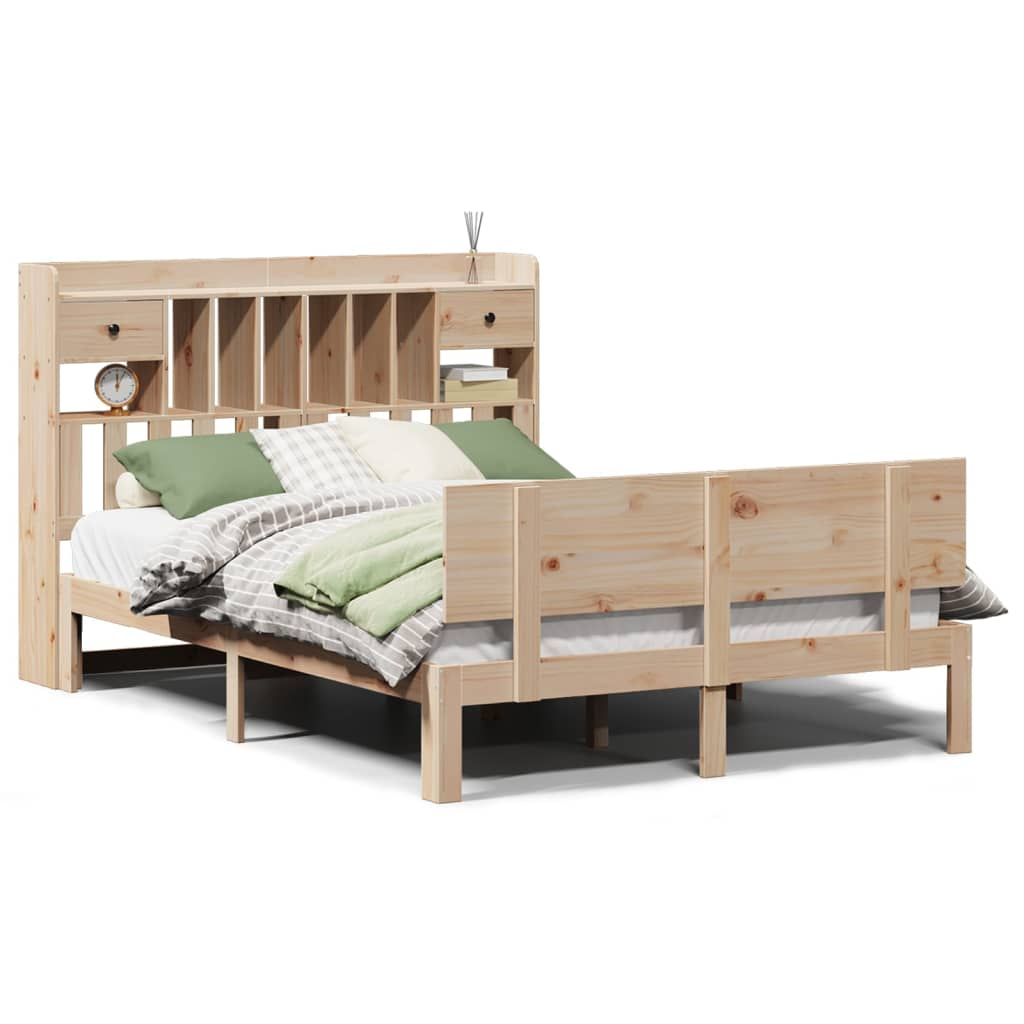 tömör fenyőfa könyvespolcos ágy matrac nélkül 140 x 190 cm (3322684)