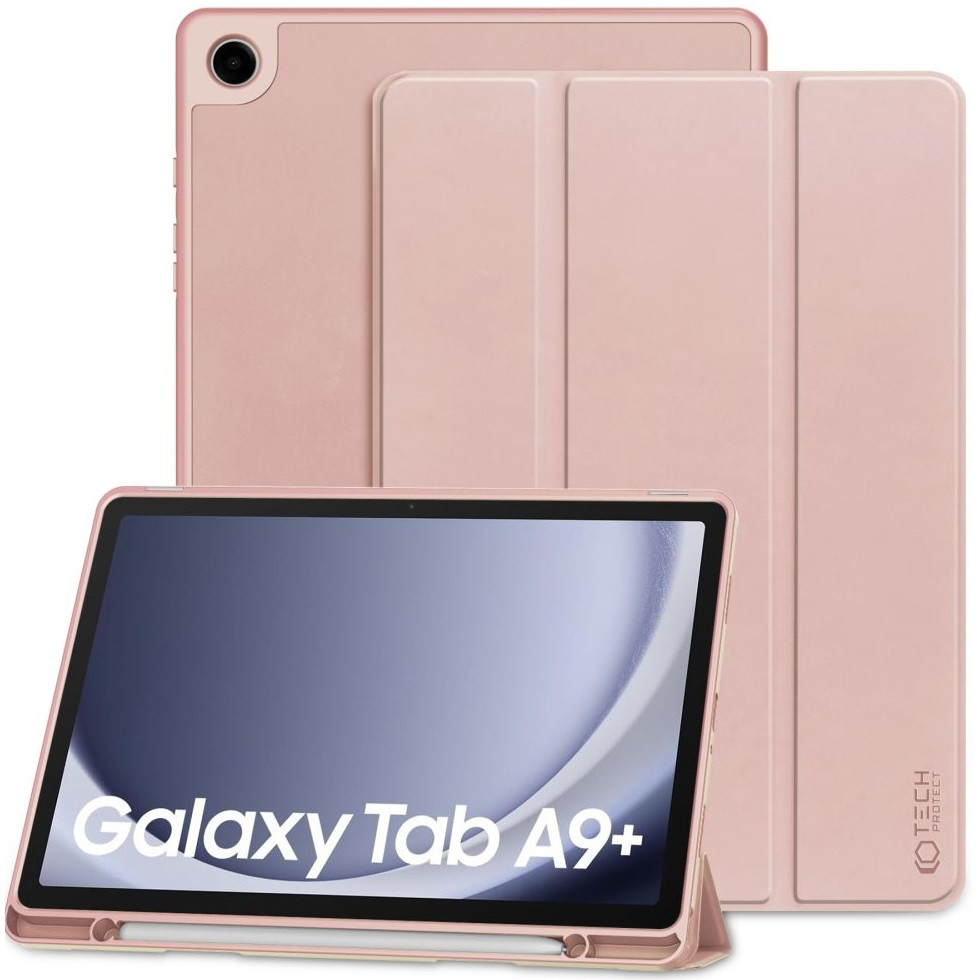 Samsung Galaxy Tab A9 Plus (11.0) SM-X210 / X215 / X216B, mappa tok, közepesen ütésálló, érintőceruza tartóval, Trifold, TP SC Pen, rózsaszín (TS3859)