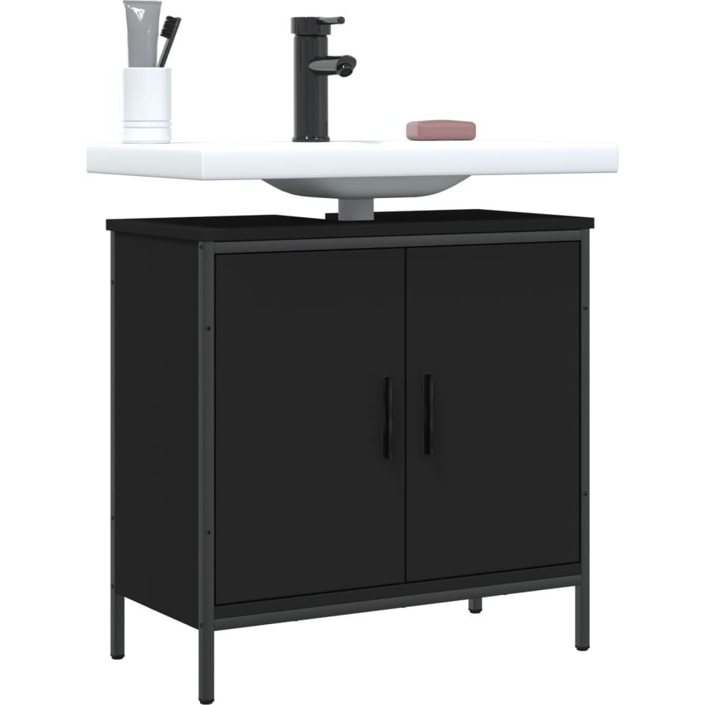 fekete szerelt fa fürdőszobai mosdószekrény 60 x 30 x 60 cm (842436 VidaXL)