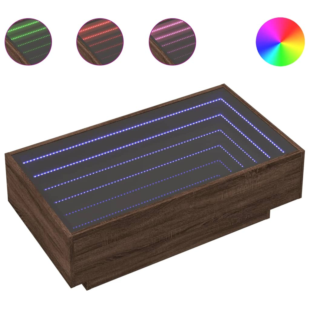 barna tölgy szerelt fa dohányzóasztal LED-del 90 x 50 x 30 cm (847524)