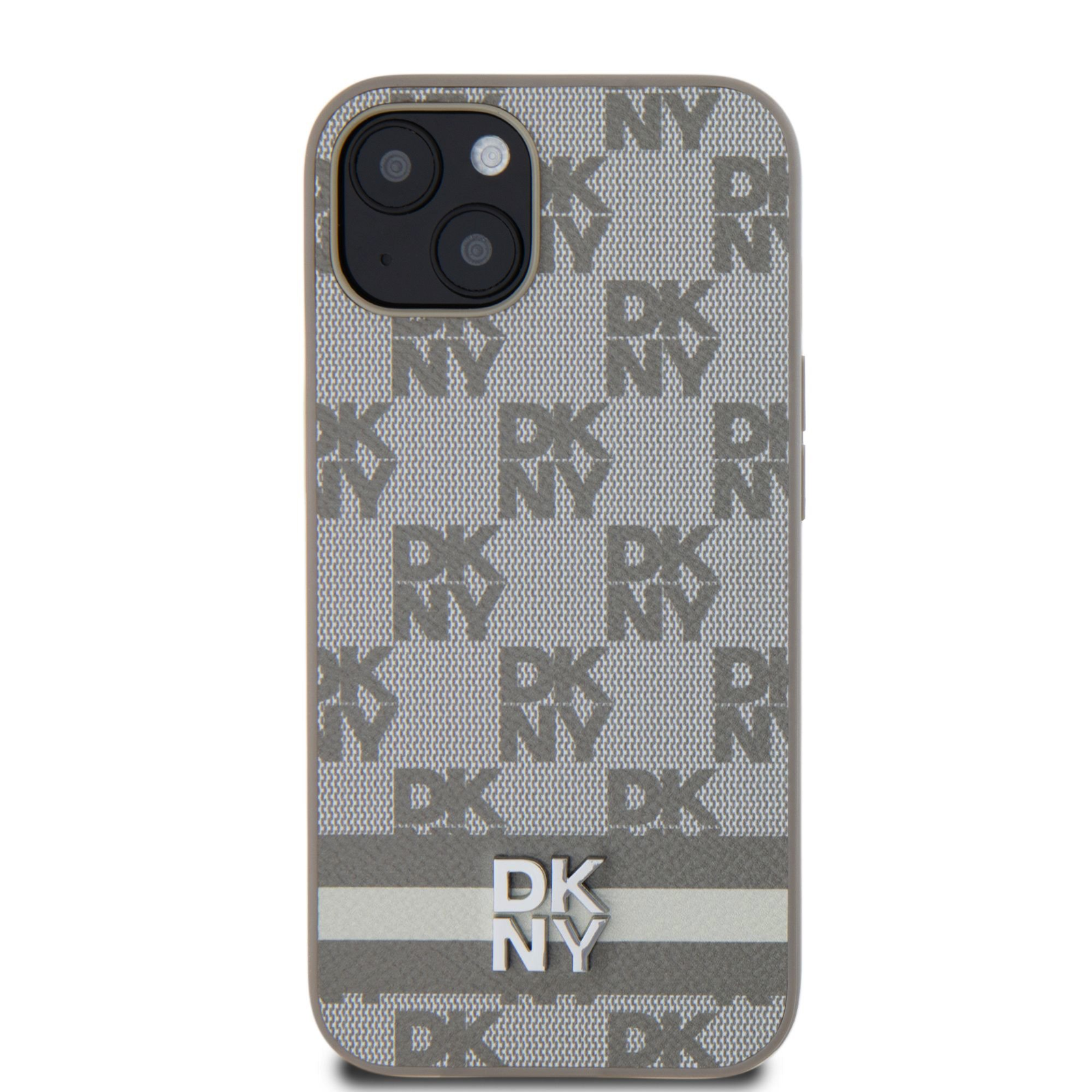 DKNY iPhone 13 kockás mintás csíkkal PU Bőr Telefon tok - Bézs (DKHCP13MPCPTSSE)
