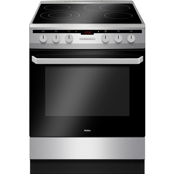 Amica 54037 inox, szabadonálló, kerámialapos, elektromos, főzőzóna: 4, sütő:66L, grill, tűzhely