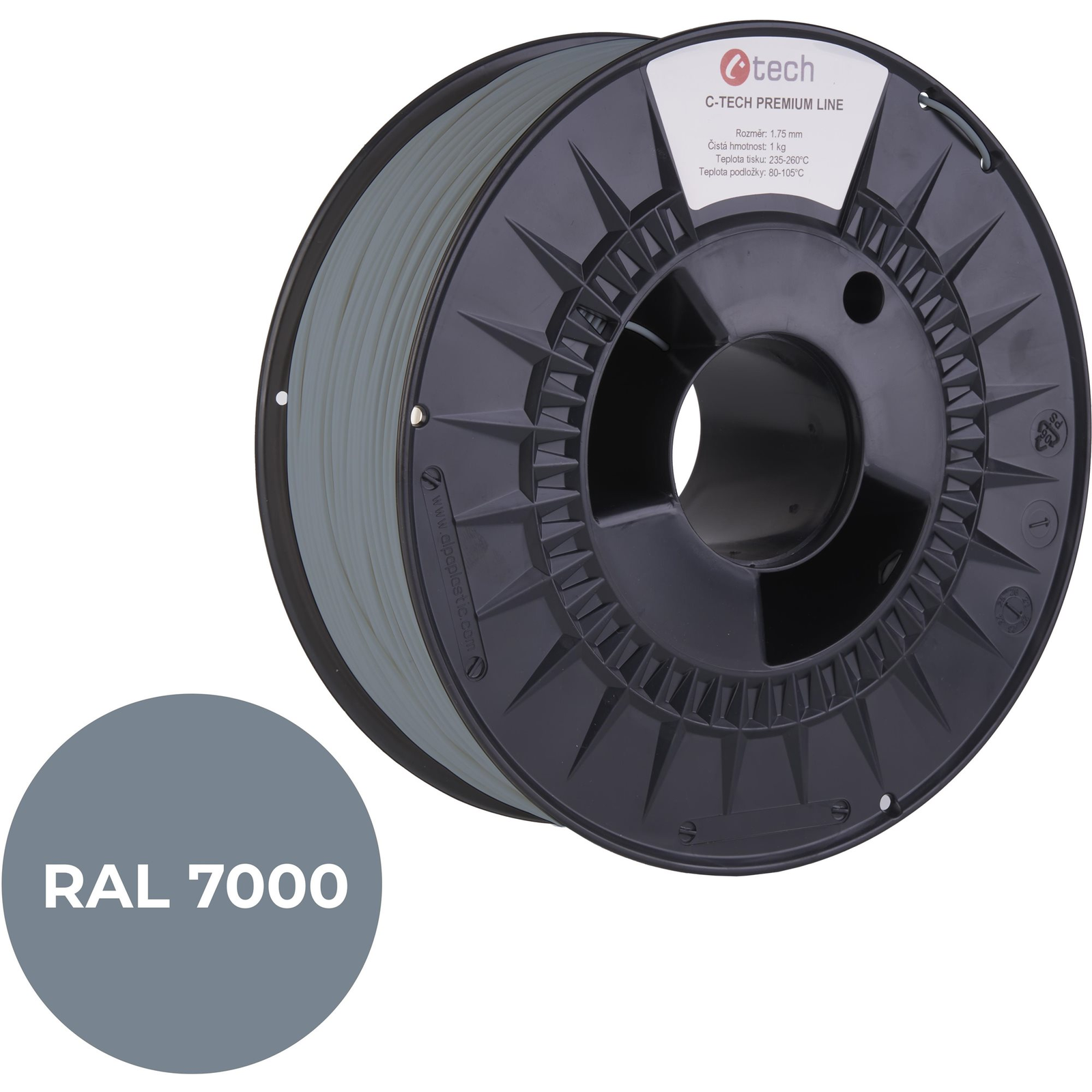 C-TECH PREMIUM LINE PETG 3D nyomtatószál, tündérszürke RAL7000 (3DF-P-PETG1.75-7000)