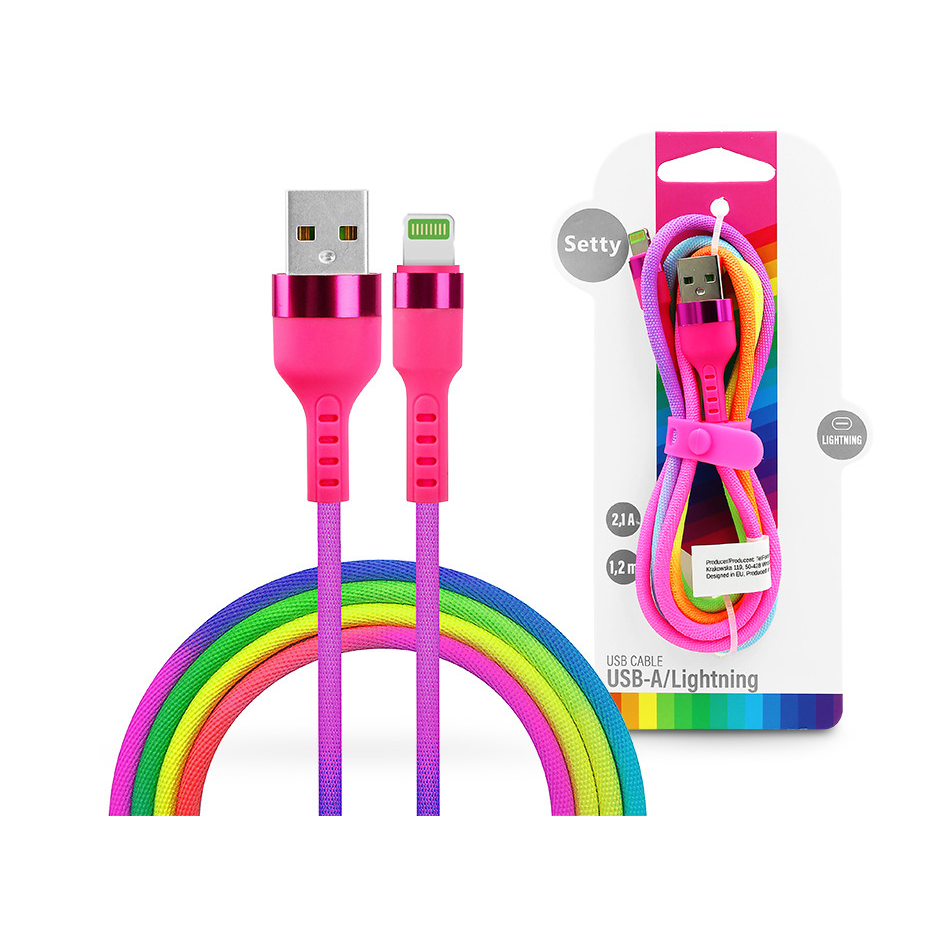 Setty USB - Lightning adat- és töltőkábel 1,2 m-es vezetékkel - Setty Rainbow - 5V/2,1A (SE094162)
