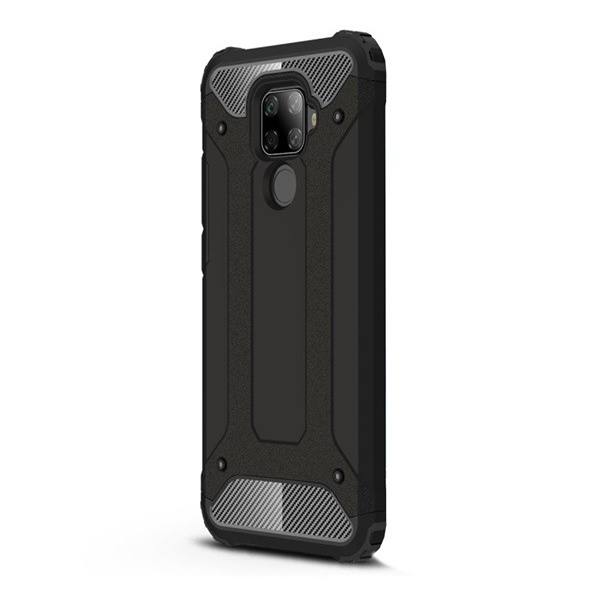 Defender műanyag telefonvédő (közepesen ütésálló, légpárnás sarok, szilikon belső, fémhatás) FEKETE [Huawei Mate 30 Lite (Nova 5i Pro)] (5996457902781)