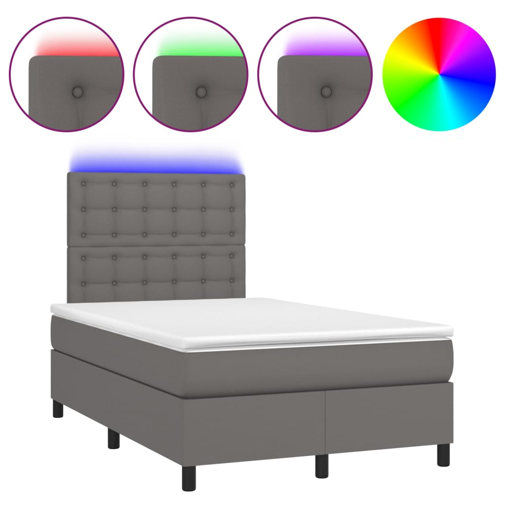 szürke műbőr rugós ágy matraccal és LED-del 120x200 cm (3135937)