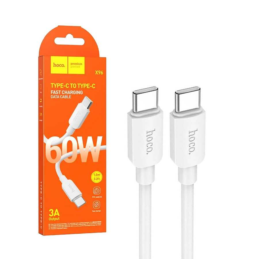 HOCO X96 USB-C apa - USB-C apa Adat és töltőkábel - Fehér (1m) (X96_TYPE_C_W)