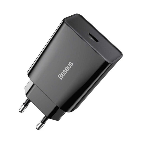 Hálózati töltő adapter, 20W, USB Type-C aljzat, gyorstöltés, PD, Baseus Speed Mini, fekete (RS115304)