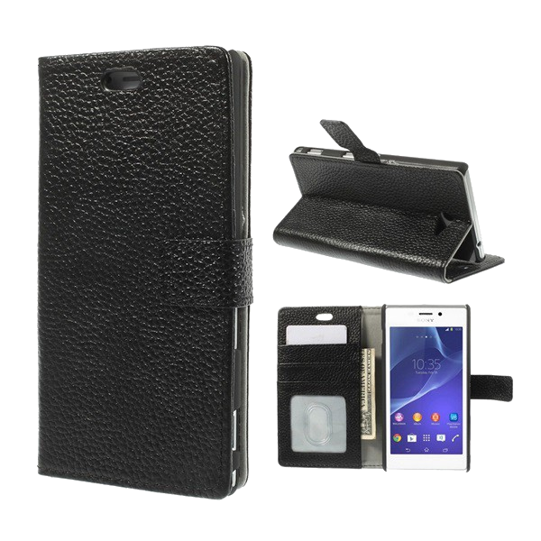 Tok álló, valódi bőr (FLIP, oldalra nyíló, asztali tartó funkció) FEKETE [Sony Xperia M2 (D2303)] (5996457506415)