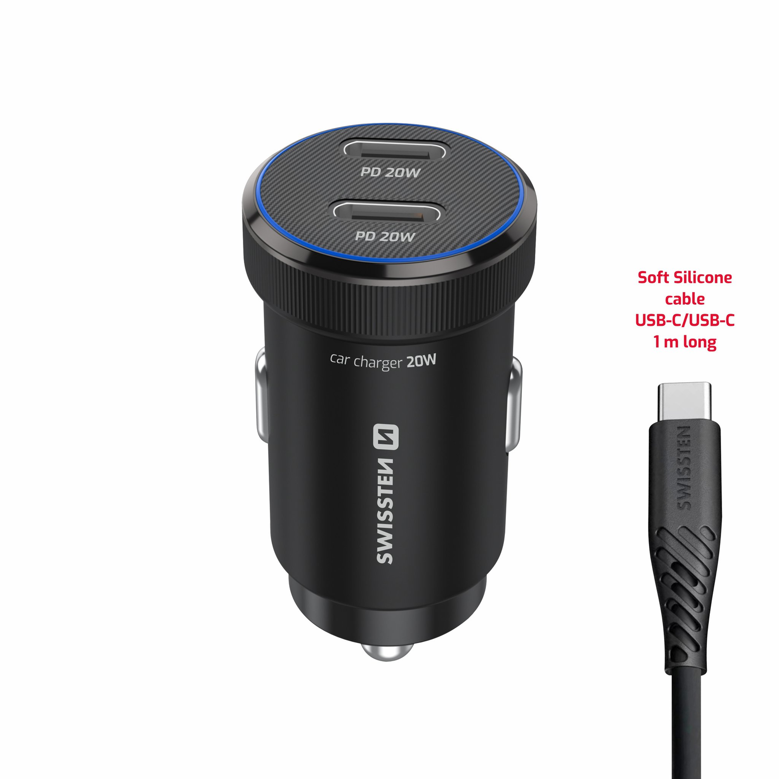 Swissten CL Adaptér USB-C PD +USB-A 38 W černý + kabel USB-C/USB-C 1 m (20111911)