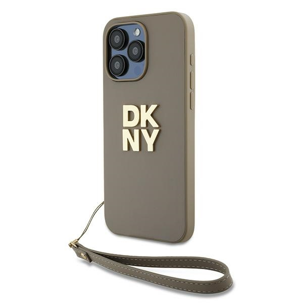 DKNY iPhone 15 Pro Csuklópántos PU Bőr Telefon tok - Bézs (DKHCP15LPBSWSE)