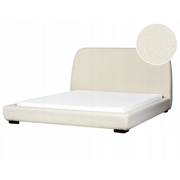 Cama Con Somier Clásica Con Cabecero Tapizado De Bouclé Beige Claro 160 X 200 Cm Roisel