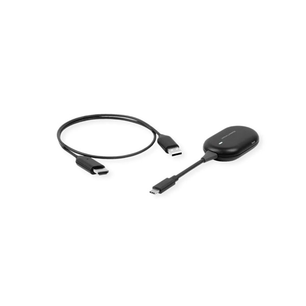 ROLINE Wireless Extender, USB-C - HDMI, kijelzőadapter, Prezentációs Kit, 1080p@60Hz, 20m, fekete