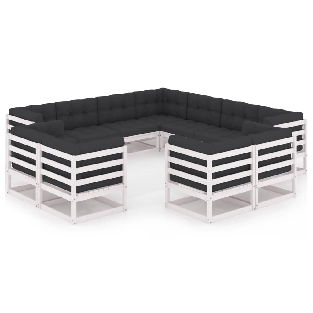 11 részes fehér tömör fenyőfa kerti ülőgarnitúra párnákkal (3076995)