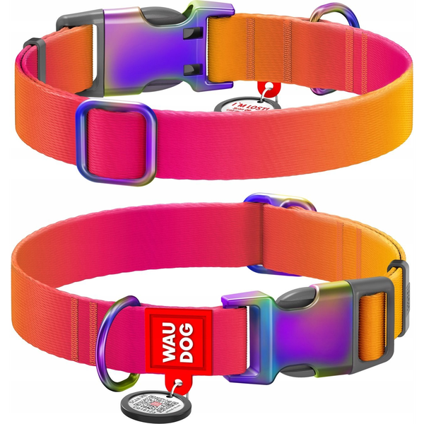 Nylon dog collar with QR code WAUDOG 15 mm wide, 25-35 cm long orange