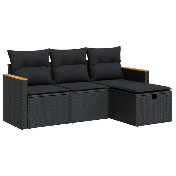  vidaXL vidaXL 4-cz. zestaw wypoczynkowy do ogrodu, poduszki, czarny rattan PE
