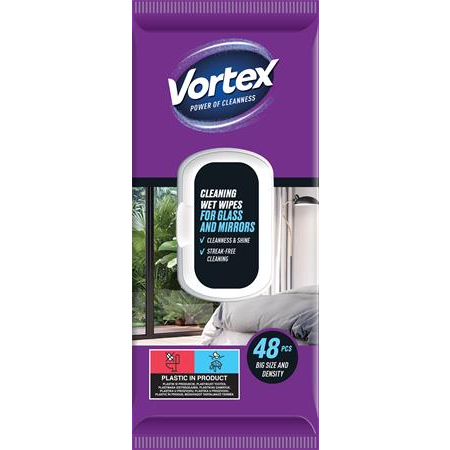 Vortex Üveg- és tükör felületre való nedves törlőkendő 48db