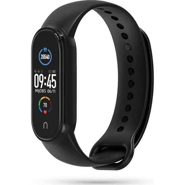 Xiaomi Mi Band 5 / Mi Band 6 / Mi Smart Band 7, szilikon pótszíj, állítható, TP IconBand, fekete