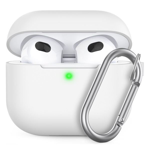 Phoner Simple Apple Airpods 3 szilikon tok akasztóval fehér (PN-CP-148-WE-FHD) (PNCP148WEFHD)