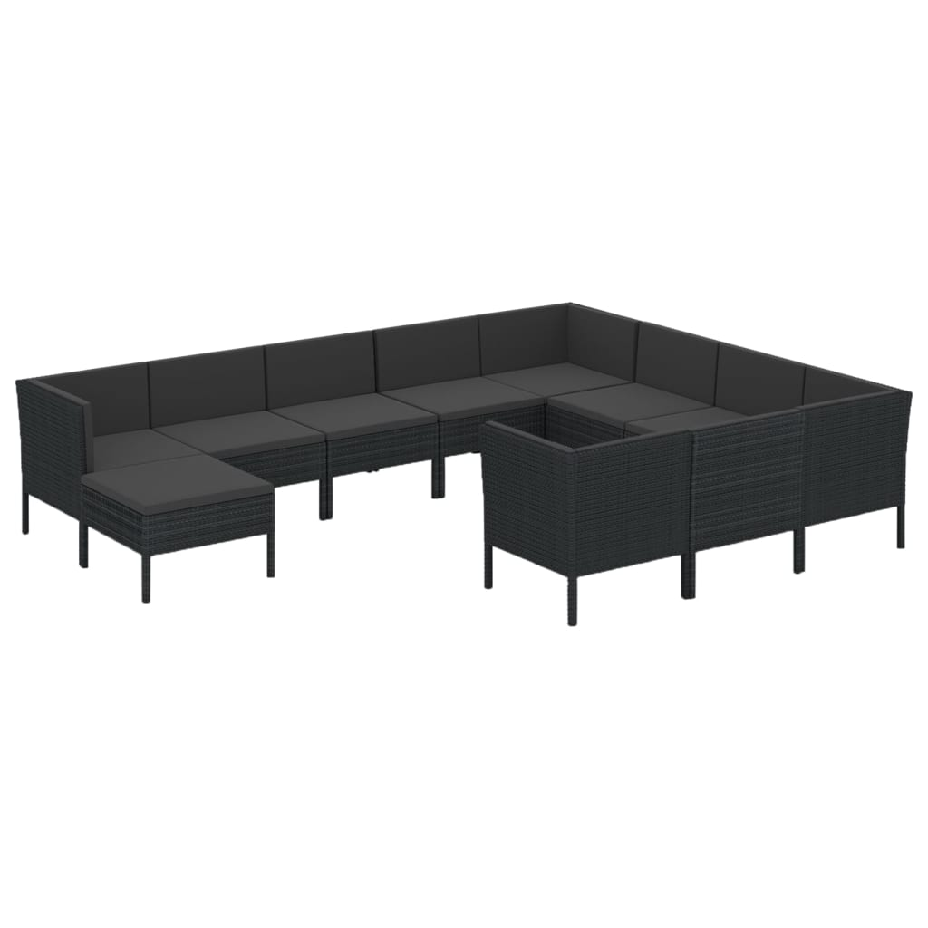 11 részes fekete polyrattan kerti ülőgarnitúra párnákkal (3094509)