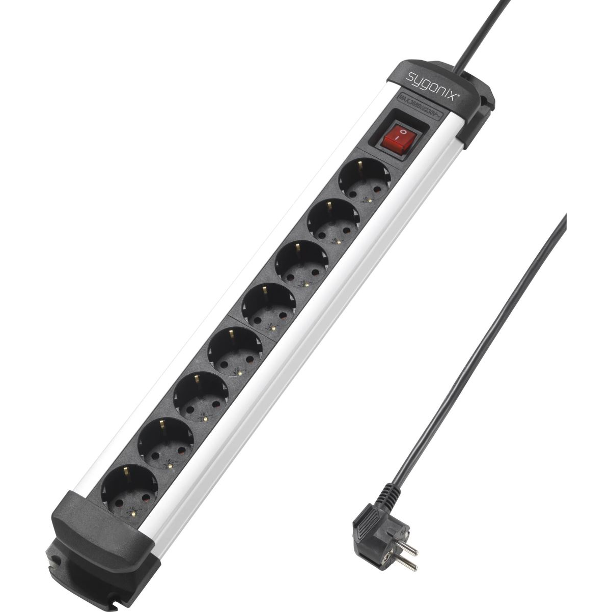 Sygonix védőérintkezős 8 részes hálózati elosztó fekete ezüst (SY-4538258) (SY4538258)