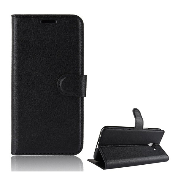 Tok álló, bőr hatású (FLIP, oldalra nyíló, asztali tartó funkció, prémium) FEKETE [Samsung Galaxy J6 Plus (SM-J610F)]