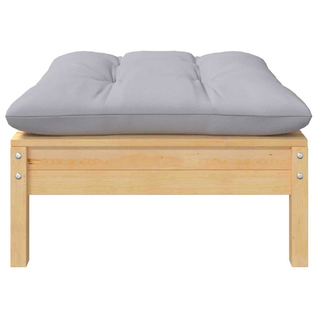 tömör fenyőfa kerti lábzsámoly szürke párnával (806639)
