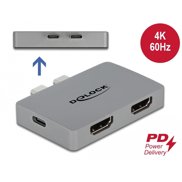 Delock Kettős HDMI adapter MacBook-hoz 4K 60 Hz és PD 3.0-s (64123)