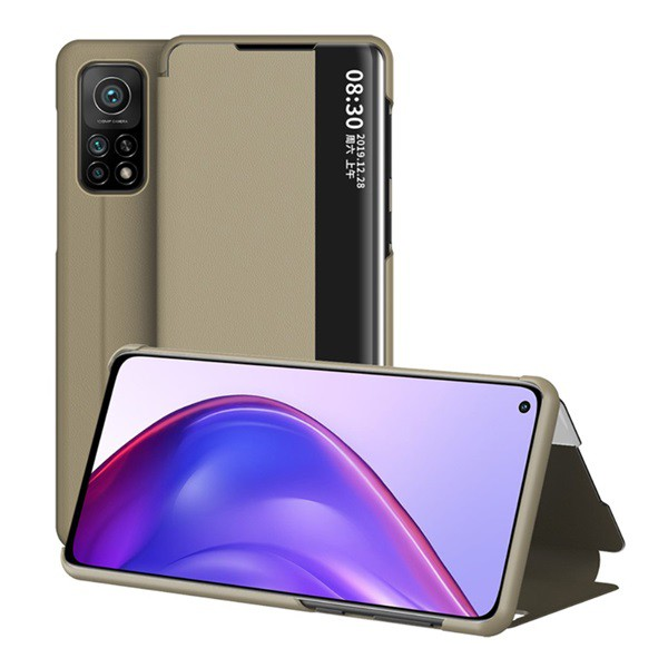 Tok álló, bőr hatású (FLIP, oldalra nyíló, asztali tartó funkció, hívószámkijelzés, View Window) BARNA [Xiaomi Mi 10T Pro 5G] (5996591013527)