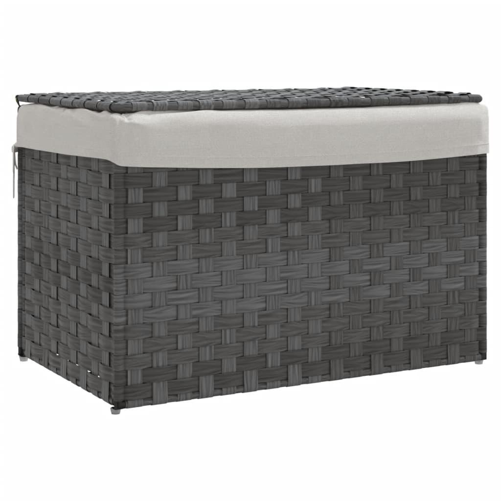 szürke polyrattan szennyeskosár fedéllel 55,5 x 35 x 34 cm (372051)