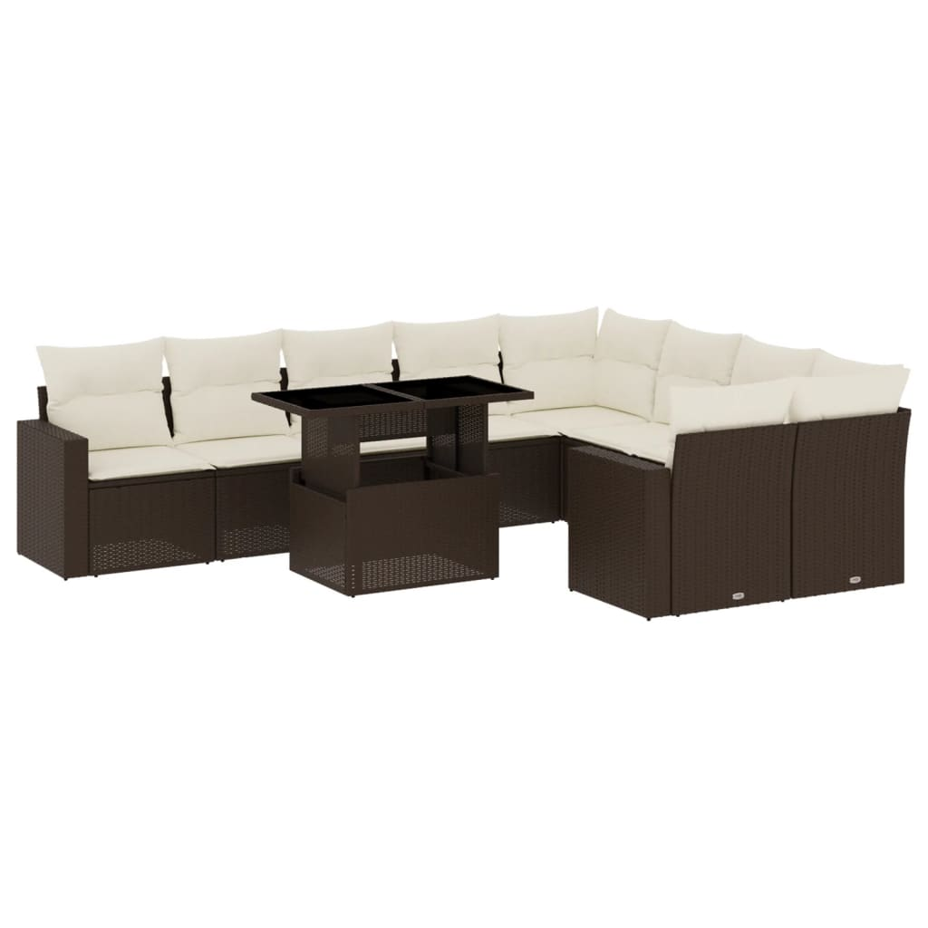 10 részes barna polyrattan kerti ülőgarnitúra párnákkal (3267503)