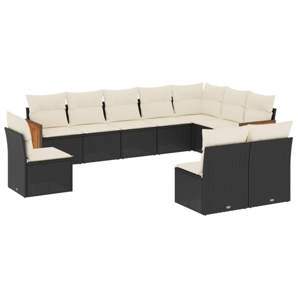 10 részes fekete polyrattan kerti ülőgarnitúra párnákkal (3260152)