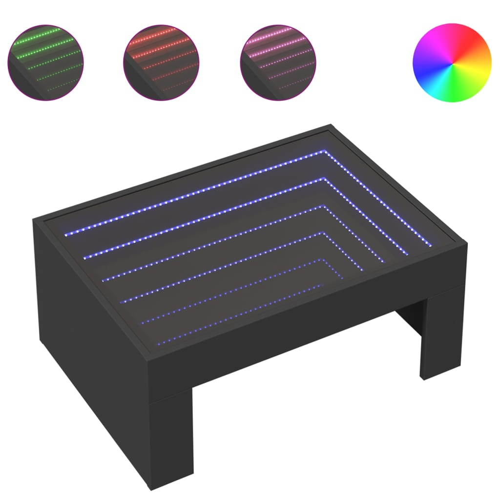 fekete végtelen hatású LED-es dohányzóasztal 70 x 50 x 30 cm (847610)