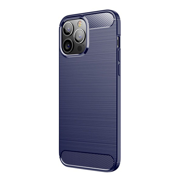 Szilikon telefonvédő (közepesen ütésálló, légpárnás sarok, szálcsiszolt, karbon minta) SÖTÉTKÉK [Apple iPhone 13 Pro Max] (5996591098333)